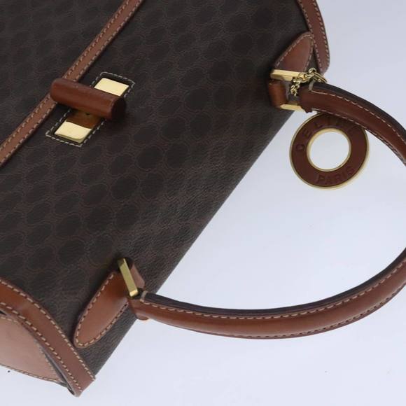 CELINE Macadam Canvas Hand Bag PVC Leather 2way Brown Gold Auth 100655 - Picture 6 of 16